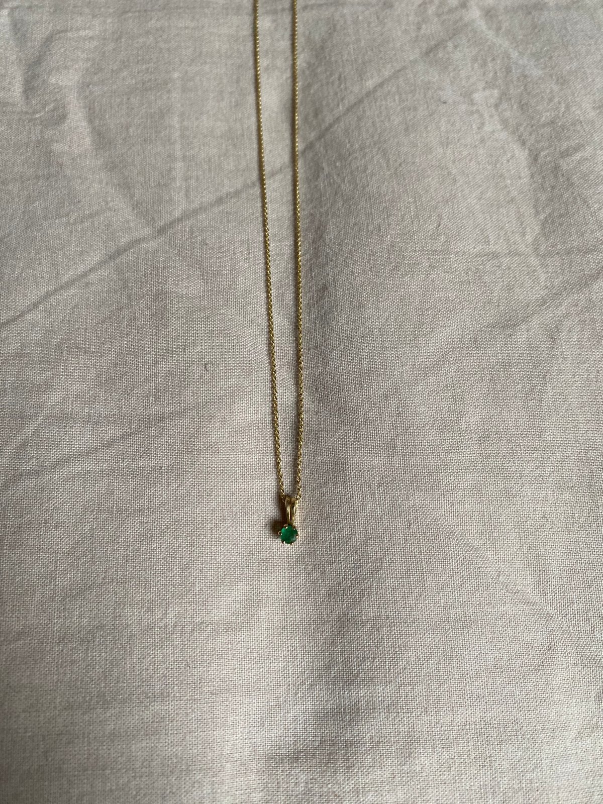 Vintage ketting smaragd steen 14 karaat goud, Verzenden, Zo goed als nieuw, Goud