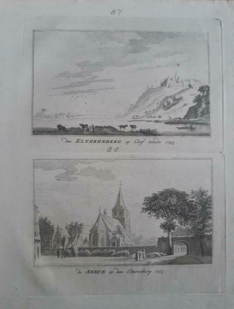 87-88/ Elterenberg en Abdije op Kleef gezien Gravure 1792, Antiek en Kunst, Ophalen of Verzenden