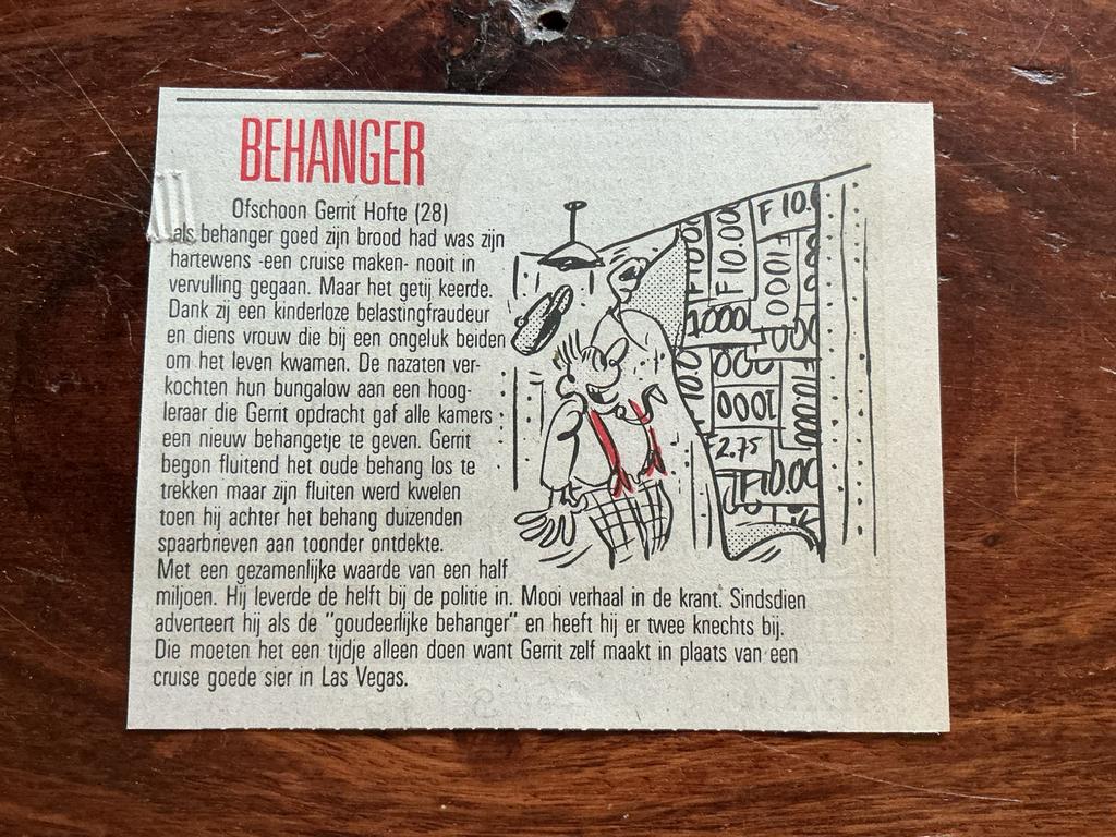 Karikatuur Dik Bruynesteyn Behanger krantenartikel 1986, Ophalen of Verzenden, Knipsel(s)