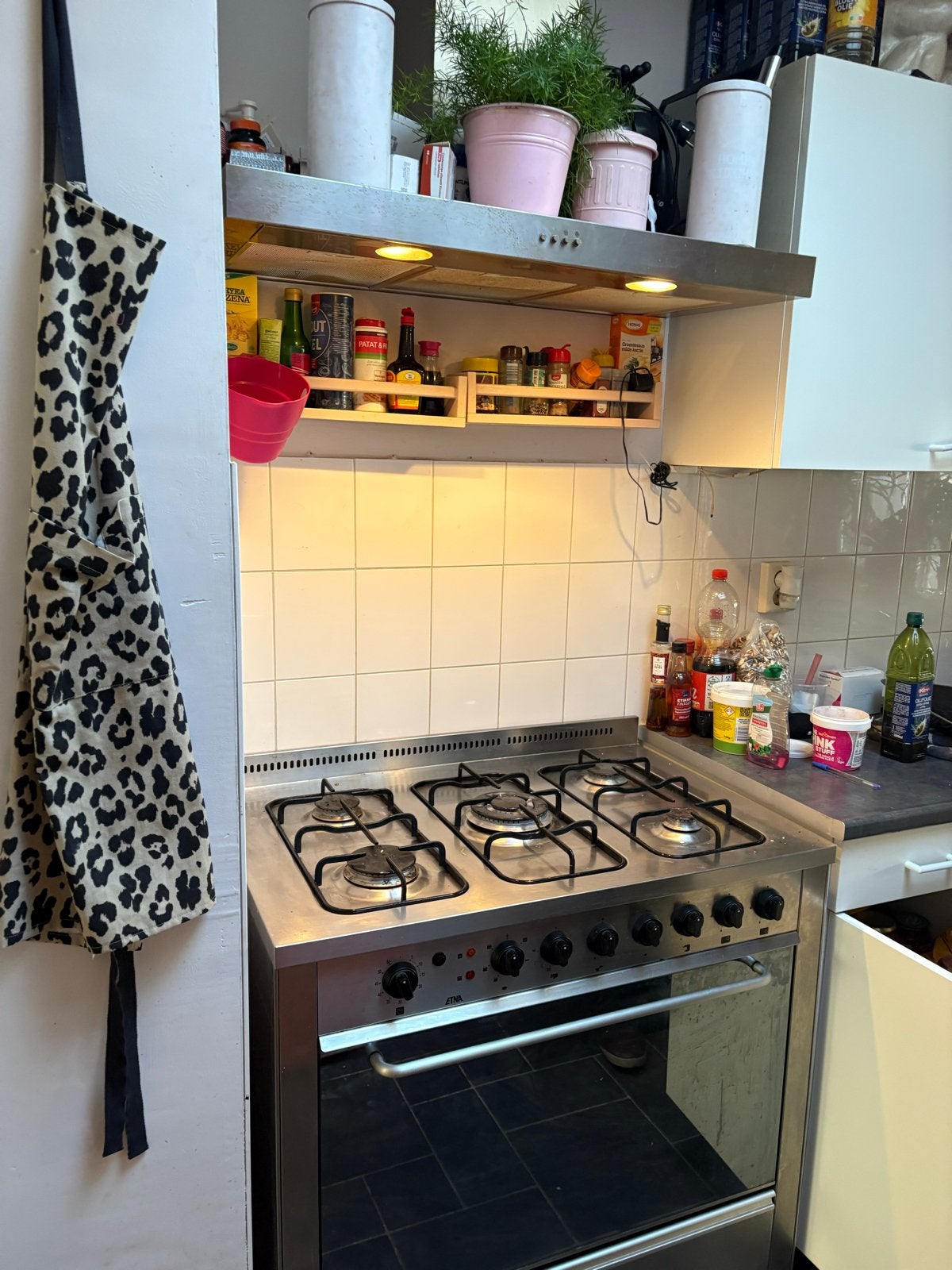 ETNA RVS Gasfornuis 5 Pits met Grote Oven + Afzuigkap, Gebruikt, 60 cm of meer, Ophalen of Verzenden, Gas