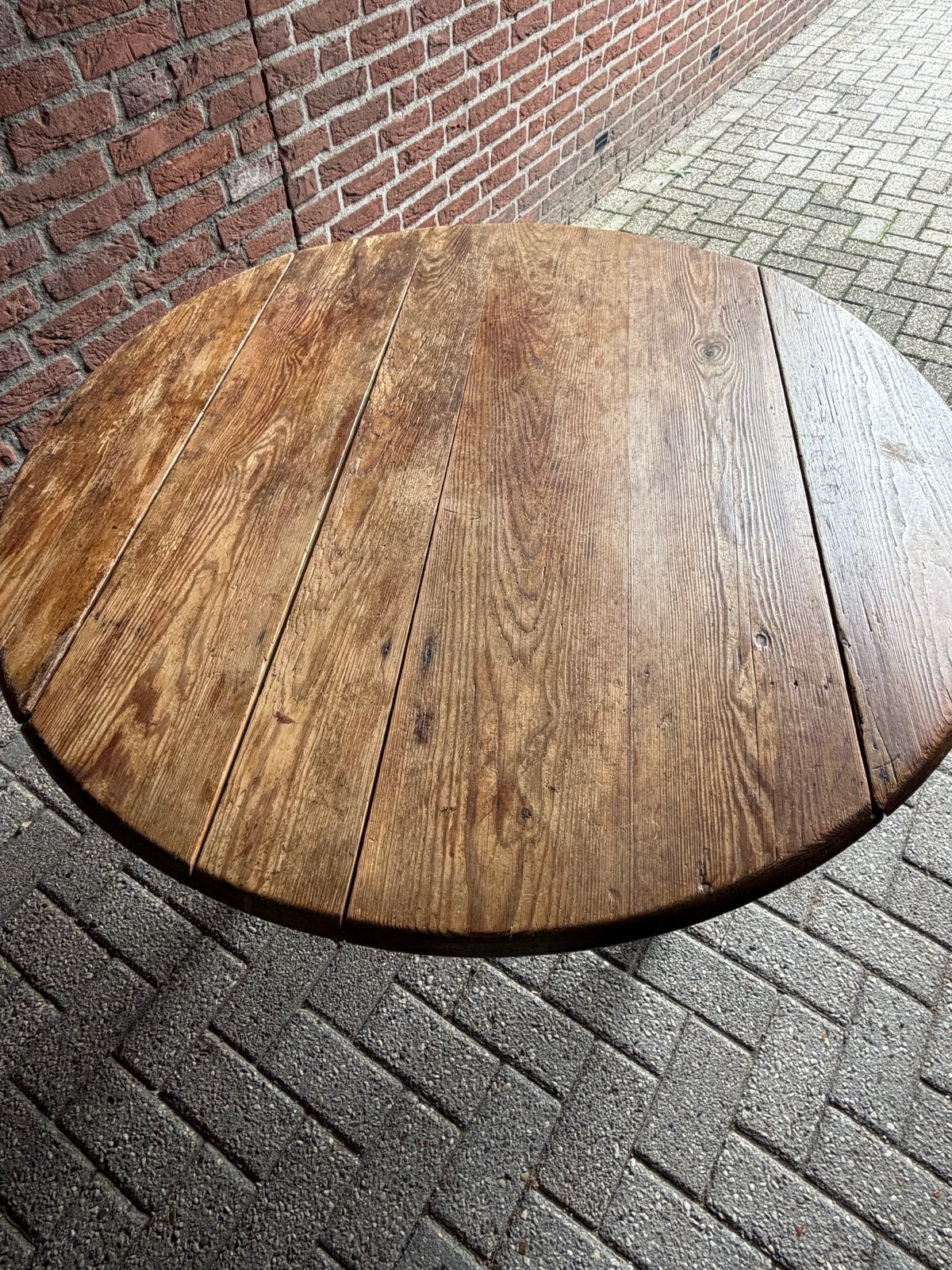 Antieke ronde eettafel, 120cm doorsnee, Ophalen