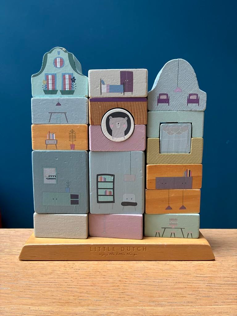 Little Dutch Houten Stapelblokken Stad, Kinderen en Baby's, Speelgoed | Poppenhuizen, Ophalen of Verzenden, Zo goed als nieuw