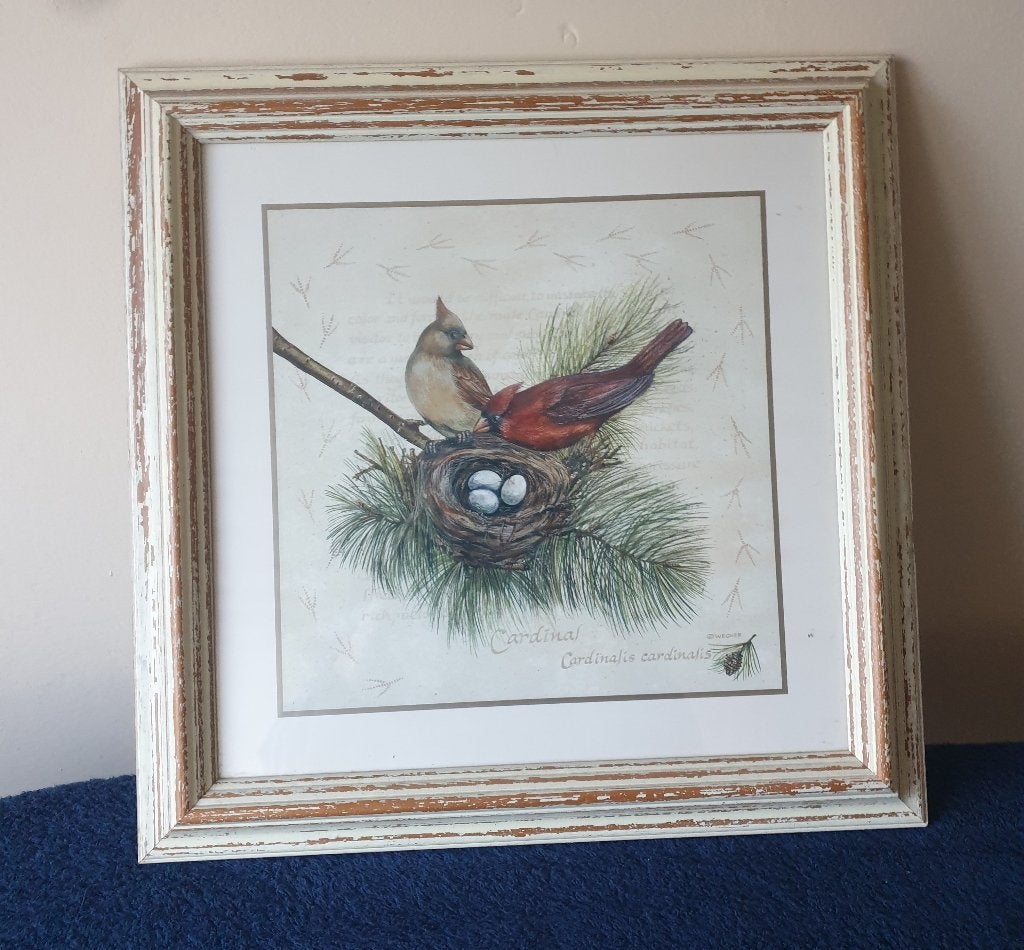 2 schilderijtjes vogels op nest eitjes 40x40 (met nummer), Huis en Inrichting, Verzenden, Zo goed als nieuw, Minder dan 50 cm