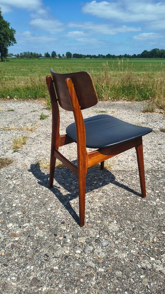 Vintage Teak Stoel met Zwart Skai Zitting - Zithoogte 43 cm, Ophalen, Gebruikt, Zwart, Vintage