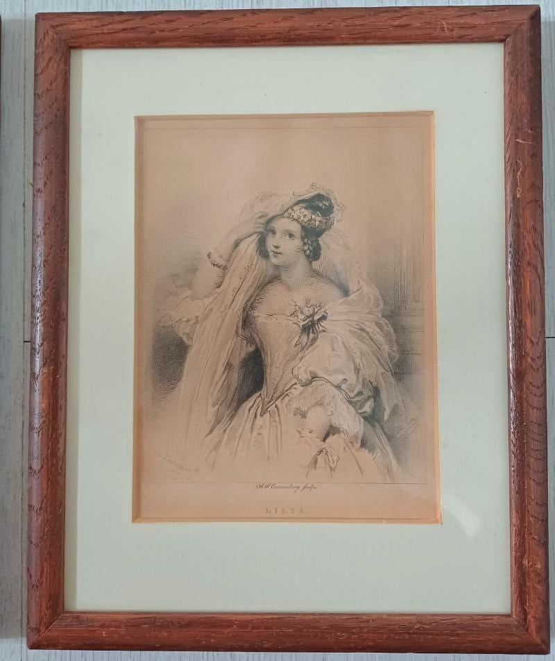 Antieke portret van een bruid,LILIA,potlood tekening, Antiek en Kunst, Kunst | Tekeningen en Foto's, Ophalen of Verzenden