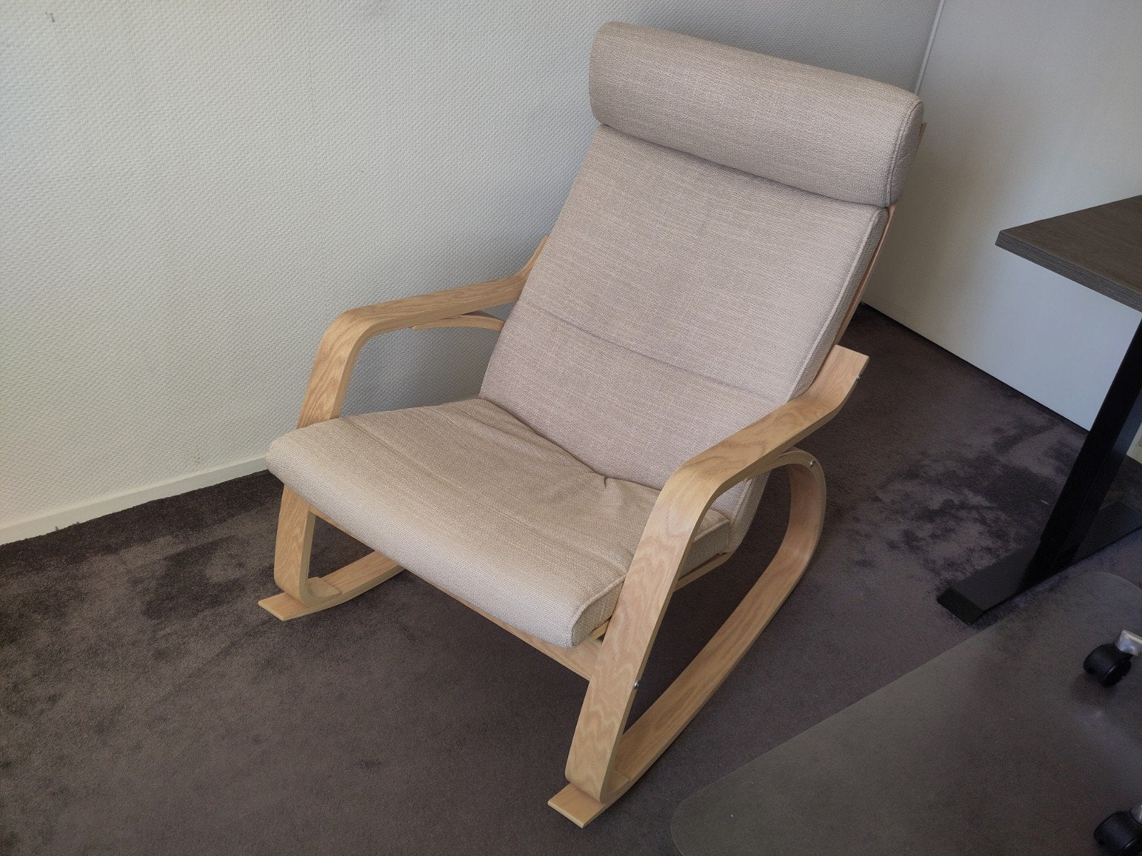 IKEA licht eiken POÄNG met HILLARED kussen, Ophalen, Zo goed als nieuw, Stof, 50 tot 75 cm