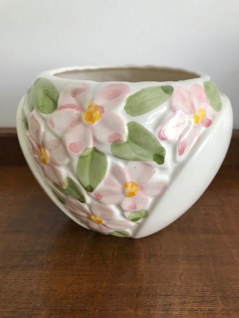 Decoratieve bloempot met roze bloemen, Tuin en Terras, Gebruikt, Ophalen of Verzenden, Balkon, Overige vormen