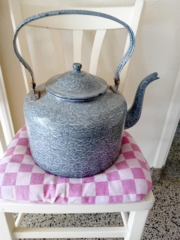 Grijs gewolkte waterketel, Antiek en Kunst, Antiek | Emaille, Ophalen of Verzenden