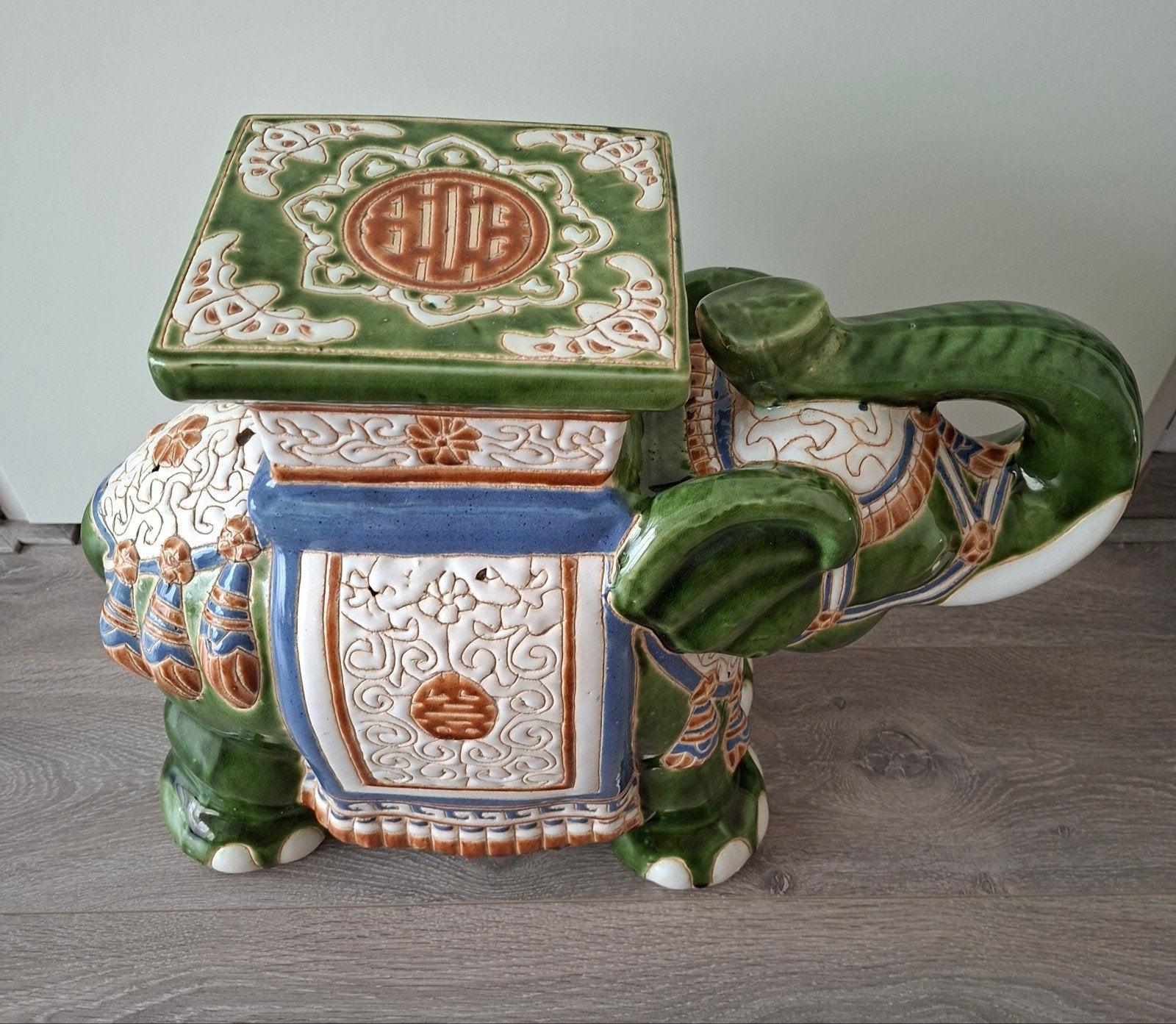 Vintage jaren 70 80 keramieke olifant bijzettafel XL, Ophalen of Verzenden