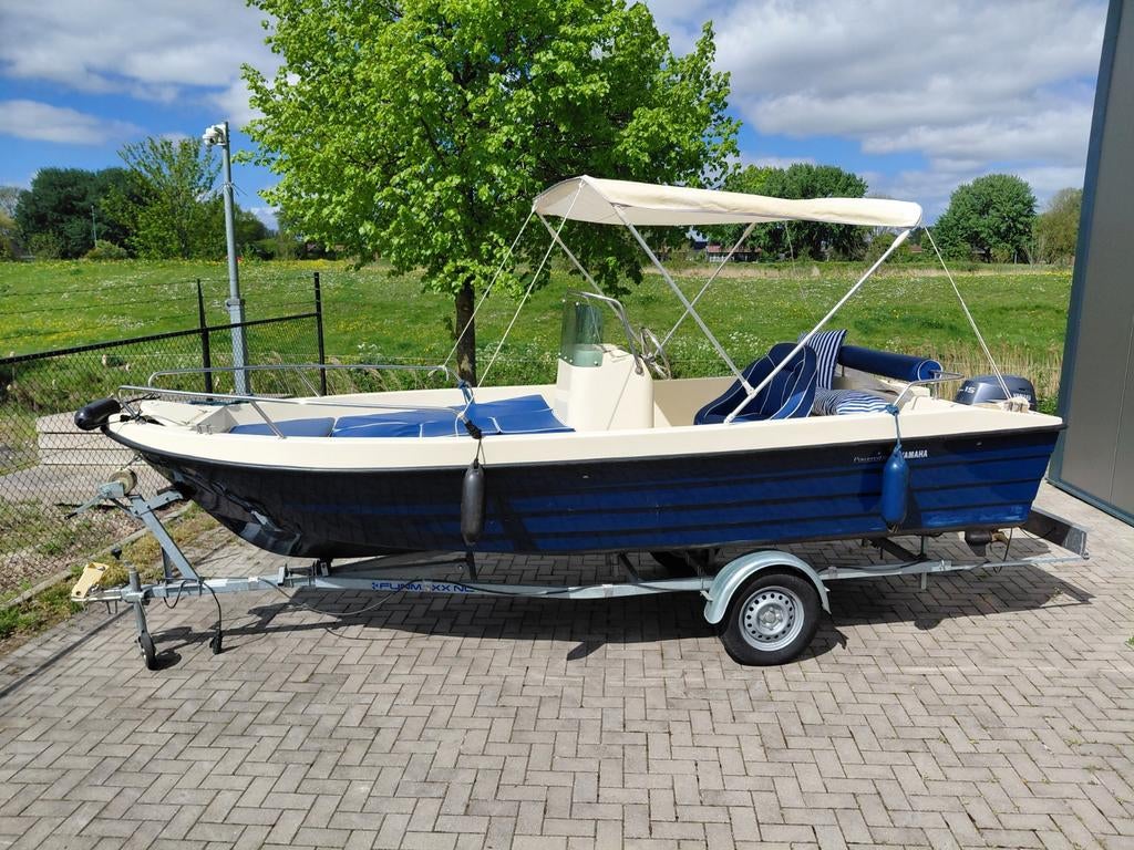 Consoleboot 5.15m met yamaha 15 pk 4 takt en zgan trailer, Watersport en Boten, Ophalen, 10 tot 30 pk, Zo goed als nieuw, 3 tot 6 meter
