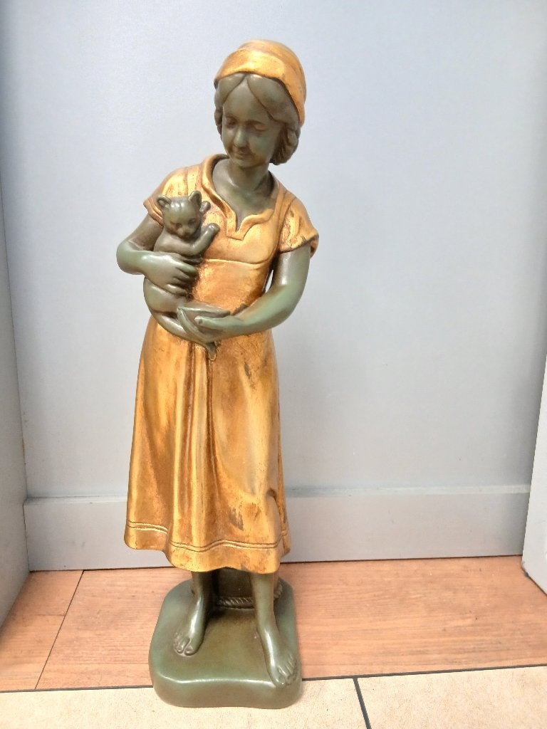 Art nouveau beeld Meisje met poes op arm #paridon, Ophalen of Verzenden