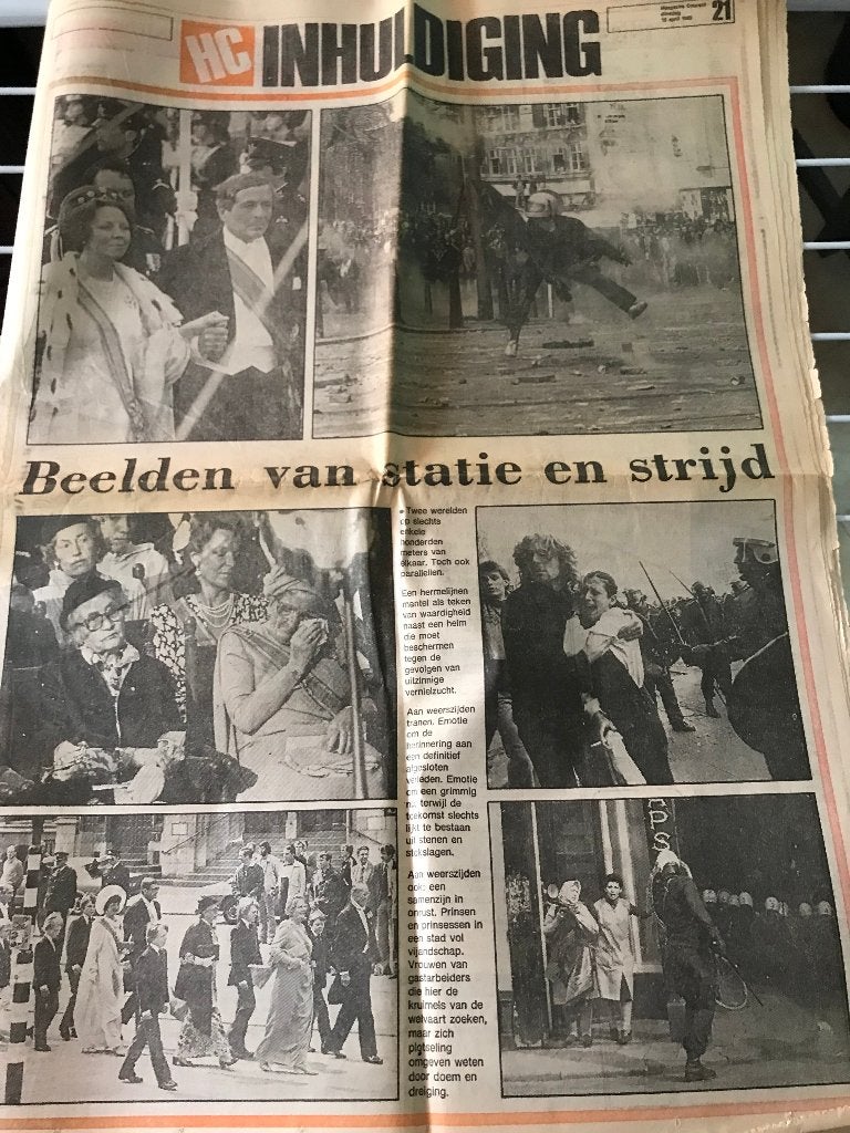Haagsche Courant  15 april 1980  Beelden  statie en strijd., Ophalen of Verzenden, 1980 tot heden, Krant