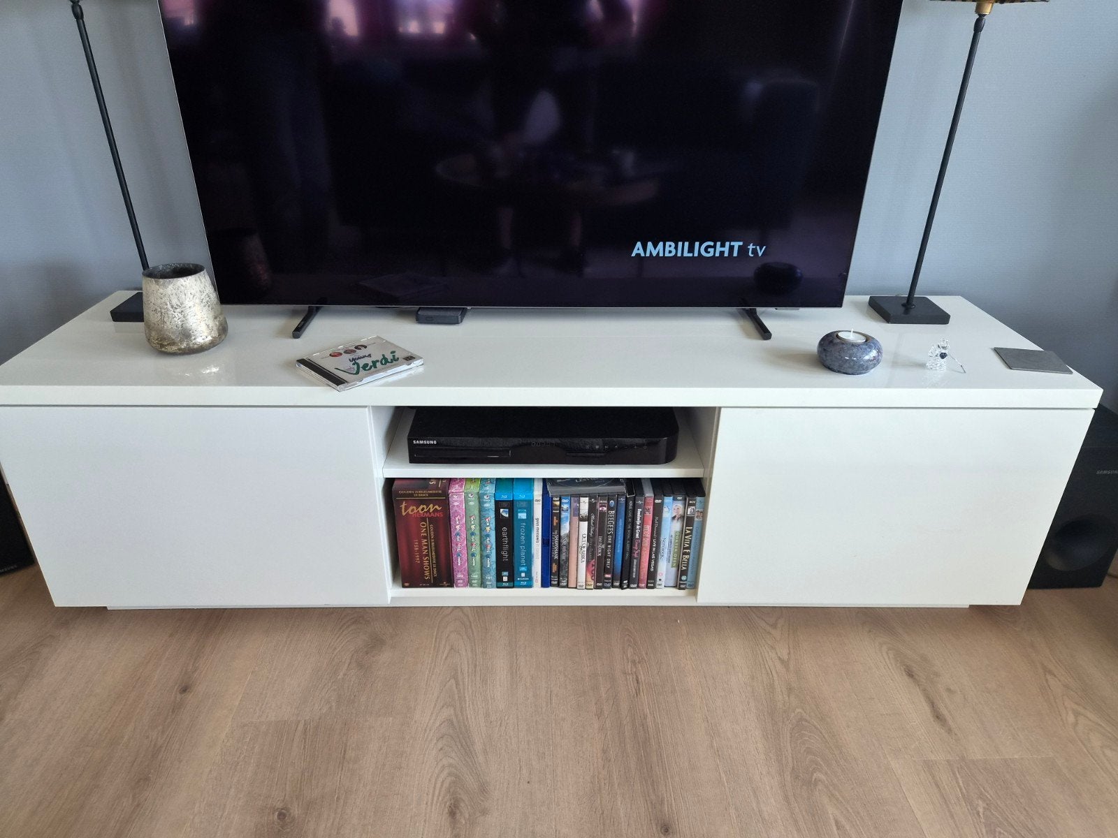 Tv meubelen glans wit 160 cm bij 44 joog, Ophalen, 150 tot 200 cm, Zo goed als nieuw, Minder dan 100 cm