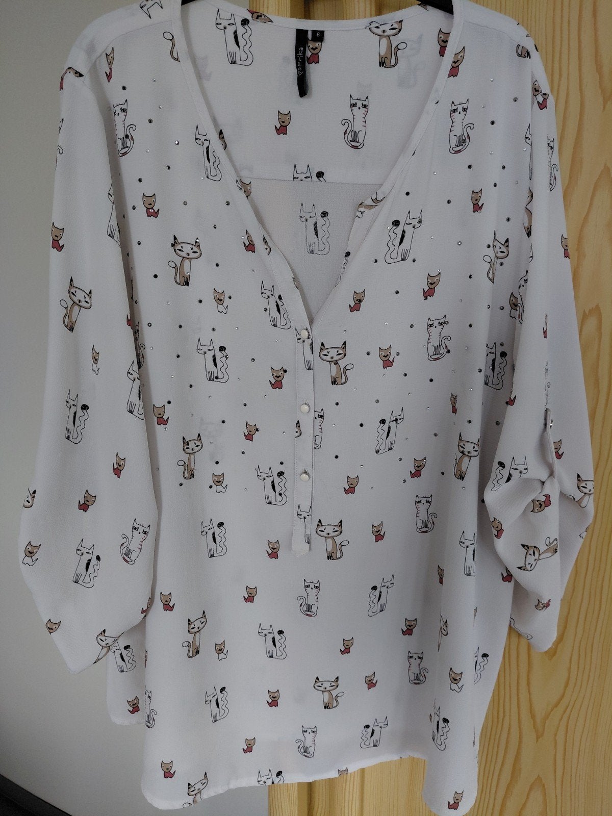 Paprika Blouse met Kattenprint - Maat 54 EU, Wit, Maat 46/48 (XL) of groter, Ophalen of Verzenden, Paprika