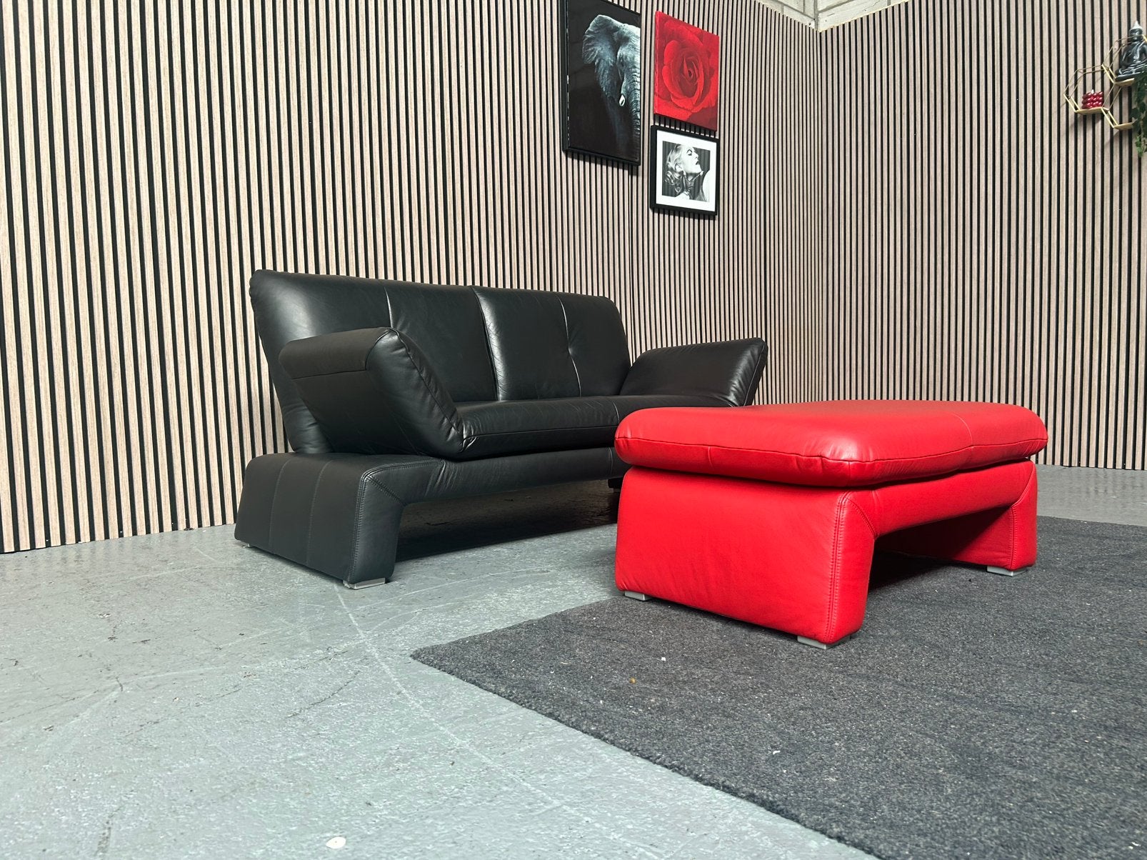 GRATIS LEVERING Montel Bank + Poef Leer 161X72 GEREINIGD, 150 tot 200 cm, Ophalen of Verzenden, Zo goed als nieuw, Rechte bank