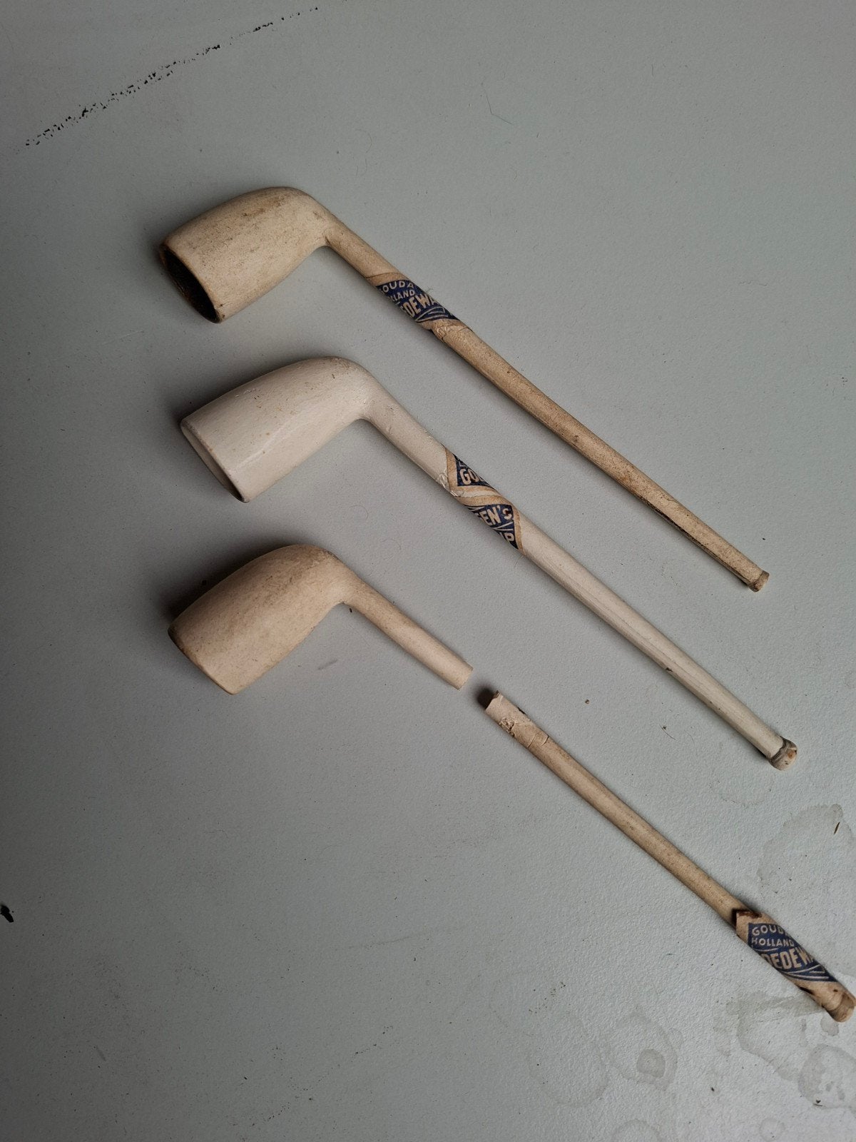 Set van 3 Antieke Hollandse Kleipijpen - Gouda Holland, Ophalen