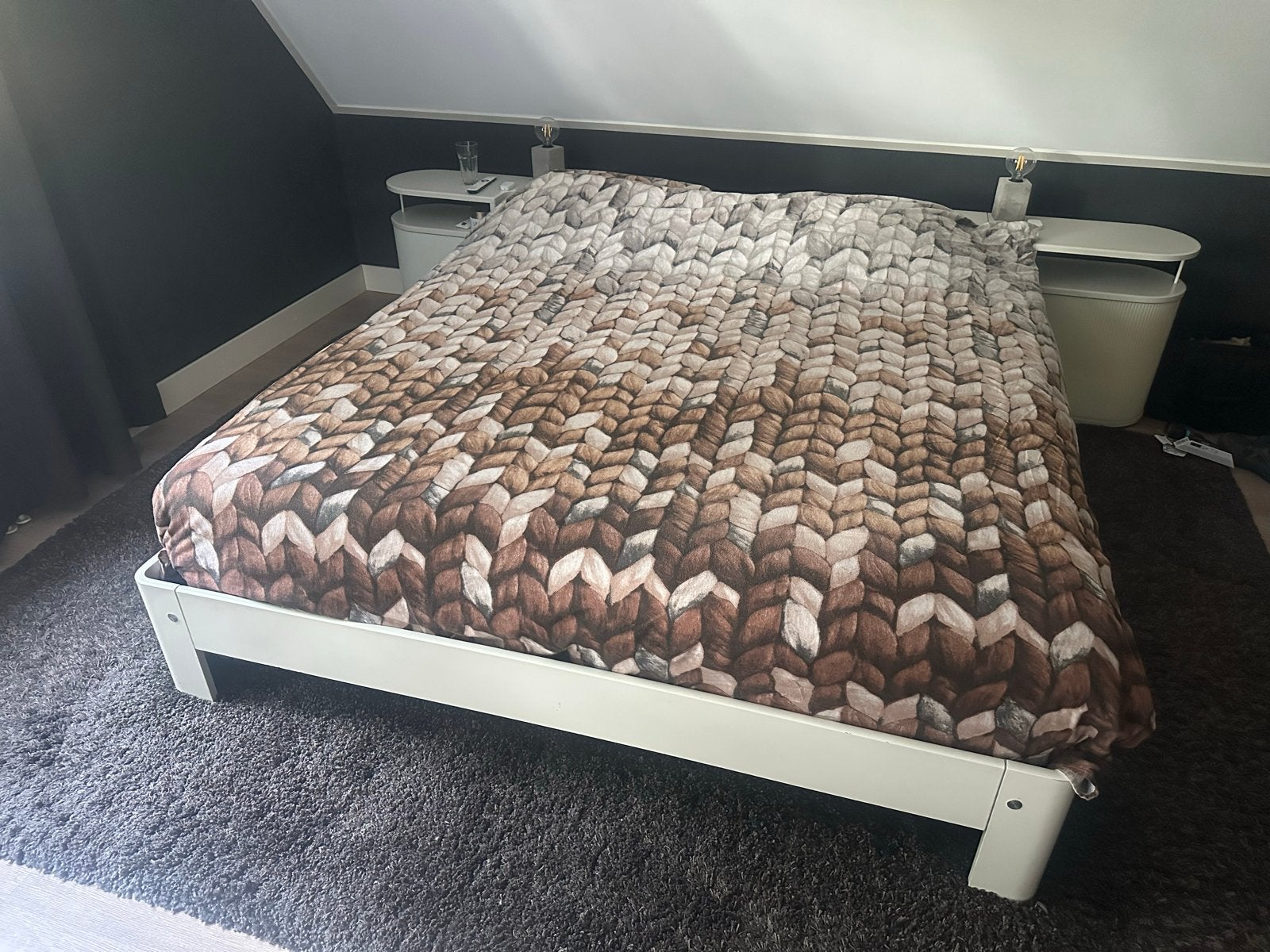 Auping bed 180x200 met verstelbare bedbodems, Ophalen, Wit, Tweepersoons, 180 cm