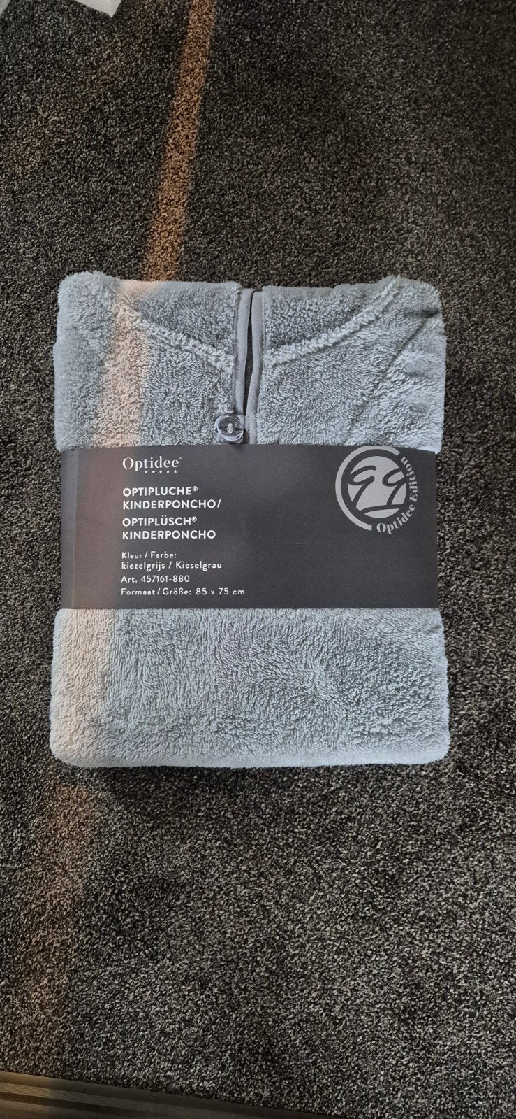Nieuwe Optidee Kinderponcho Optipluche - Kiezelgrijs 85x75cm, Ophalen of Verzenden, Nieuw, Optidee, Jongen of Meisje