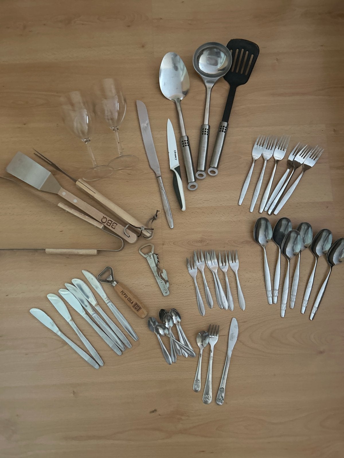 Grote set keukengerei en bestek voor de camping, Ophalen, Zilver, Metaal, Overige typen