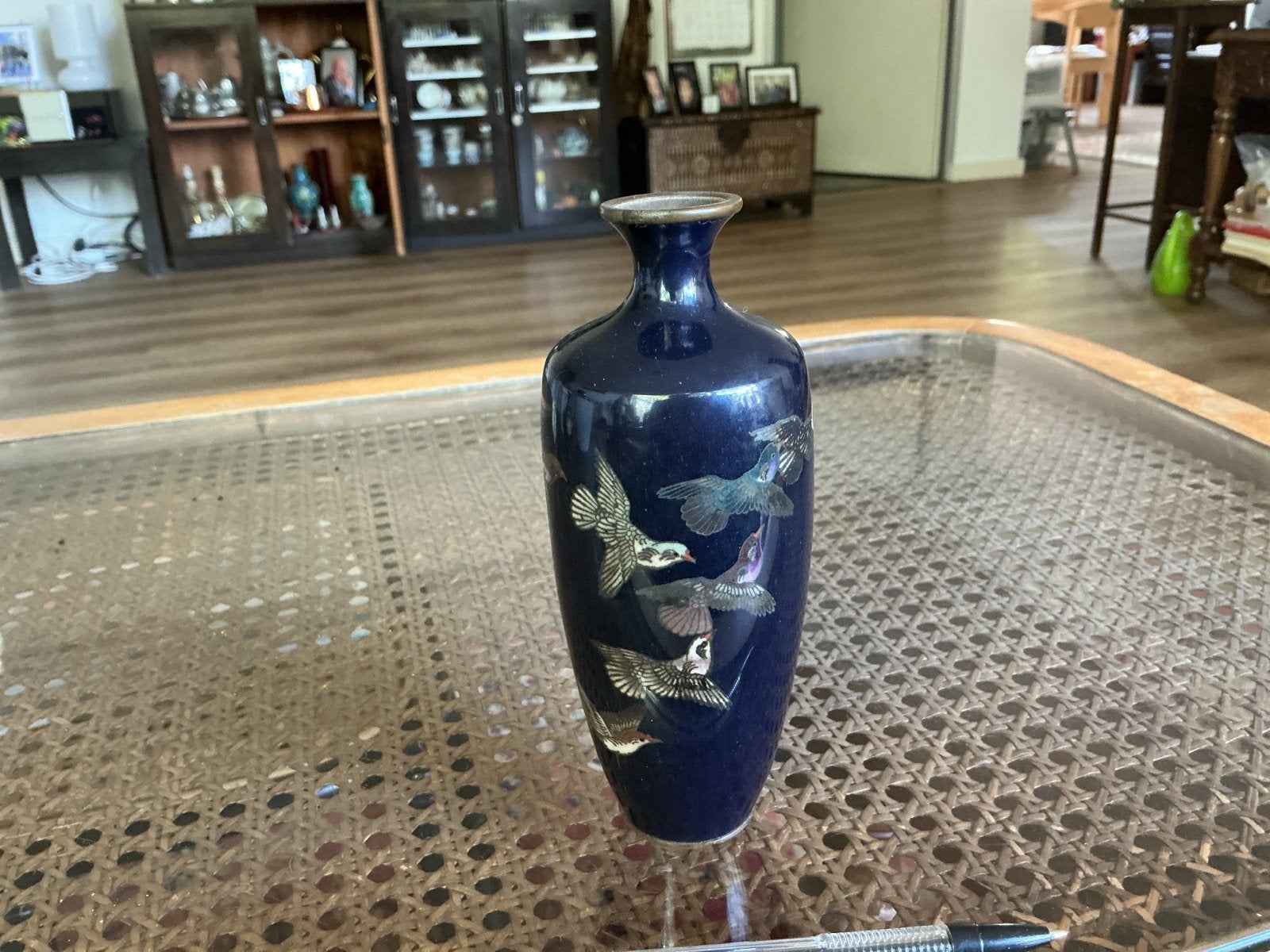 Vintage Japanse Cloisonné Vaas met Vogels, Antiek en Kunst, Ophalen of Verzenden
