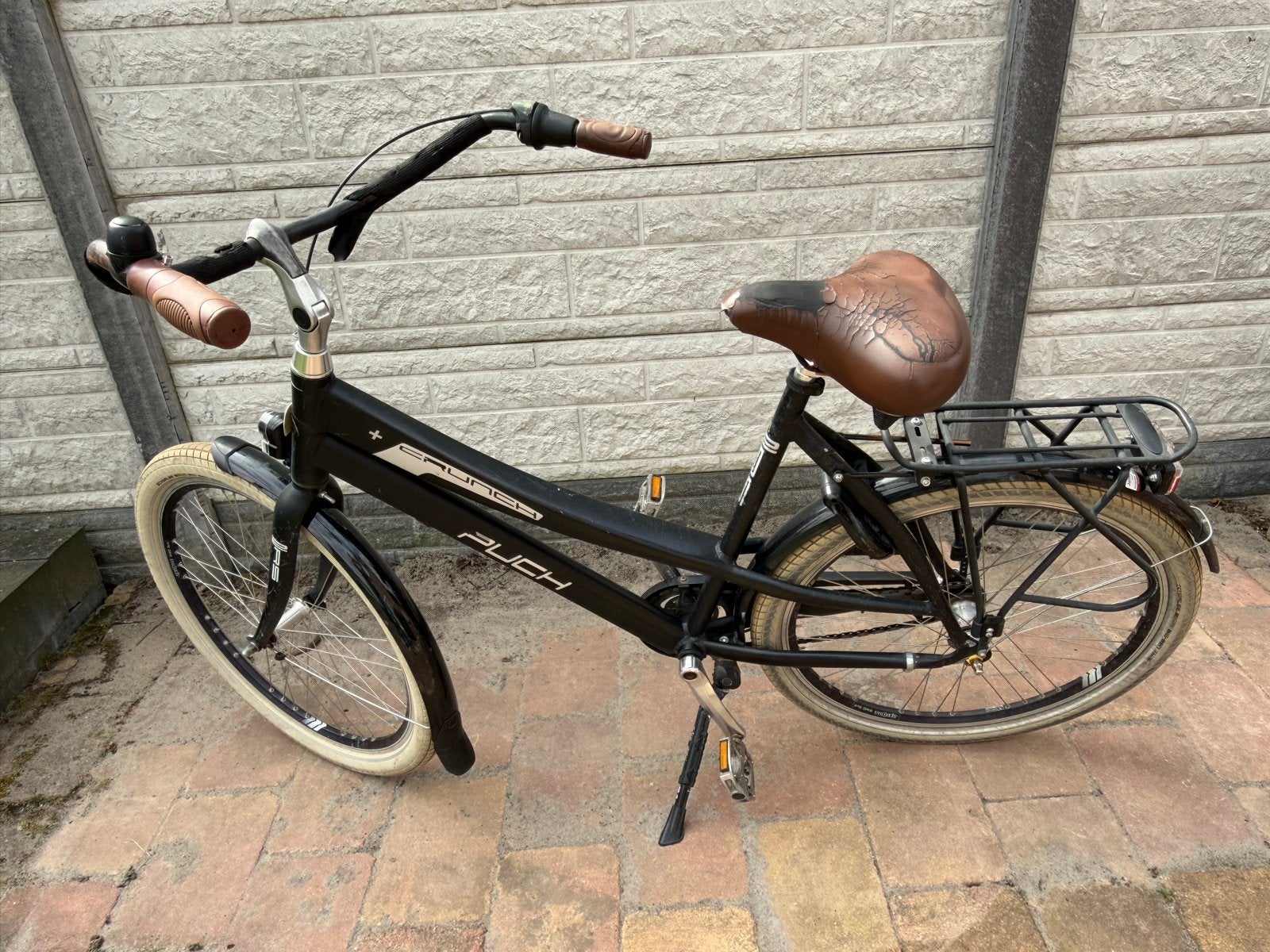 Puch Crunch Damesfiets - Zwart met bruin zadel, Fietsen en Brommers, Velgrem, Versnellingen, Ophalen, Overige merken