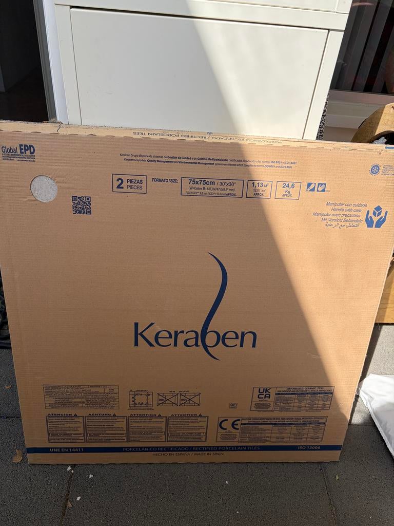 Keraben Porseleinen Tegels 75x75 cm & 37x75 cm Nieuw in doos, Ophalen, 60 cm of meer, Keramiek, Nieuw