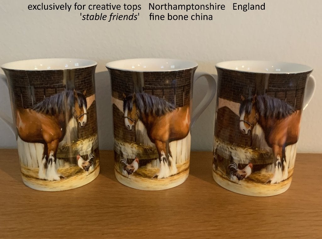 3 mokken, exclusively for creative tops England, met paard +, Overige typen, Ophalen of Verzenden, Zo goed als nieuw, Overige stijlen
