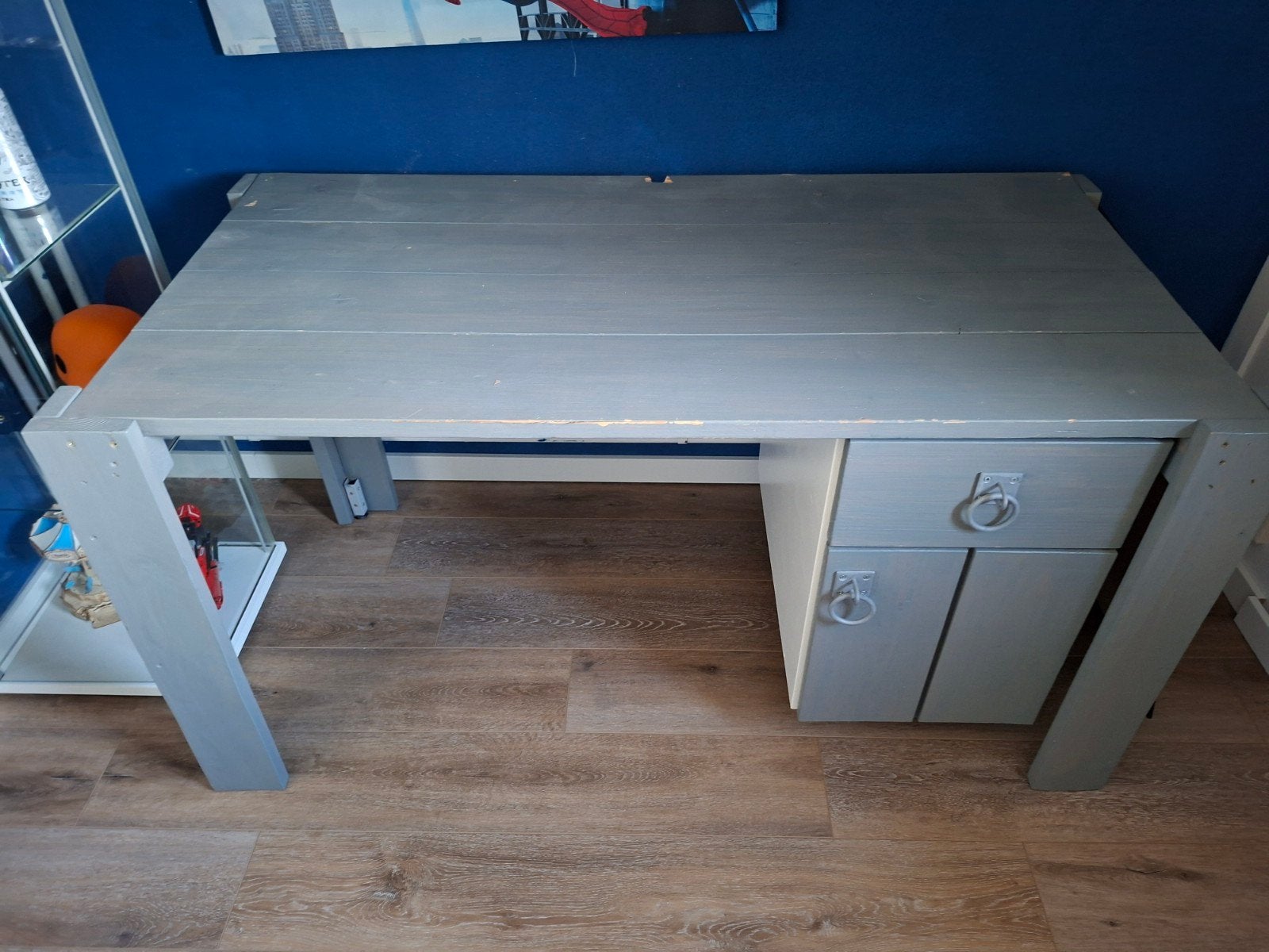 Steigerhouten bureau met lade en kastje, Ophalen, Gebruikt, Hout, Overige merken