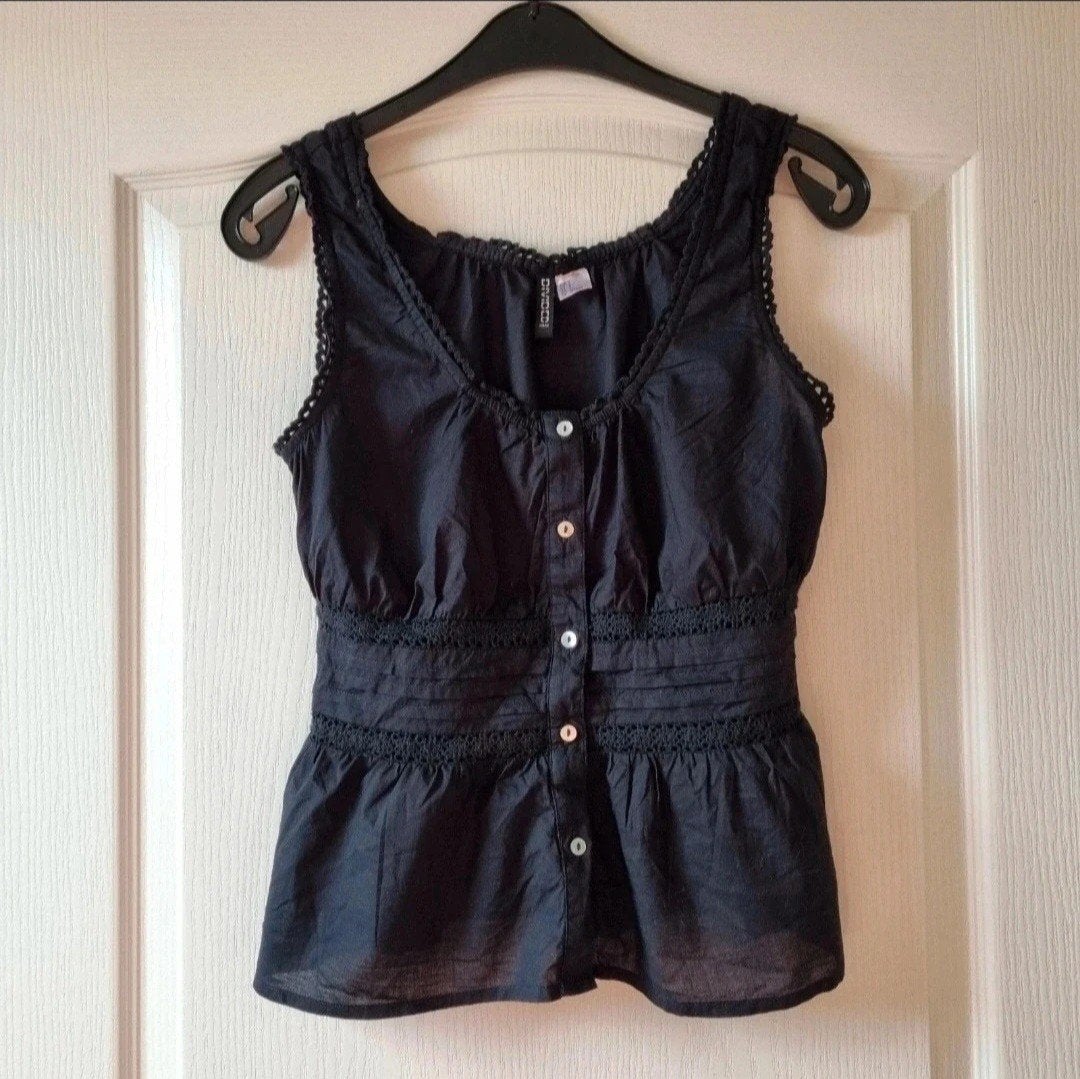 H&M zwarte peplum top hemdje shirtje maat s, H&M, Zwart, Ophalen of Verzenden, Zo goed als nieuw