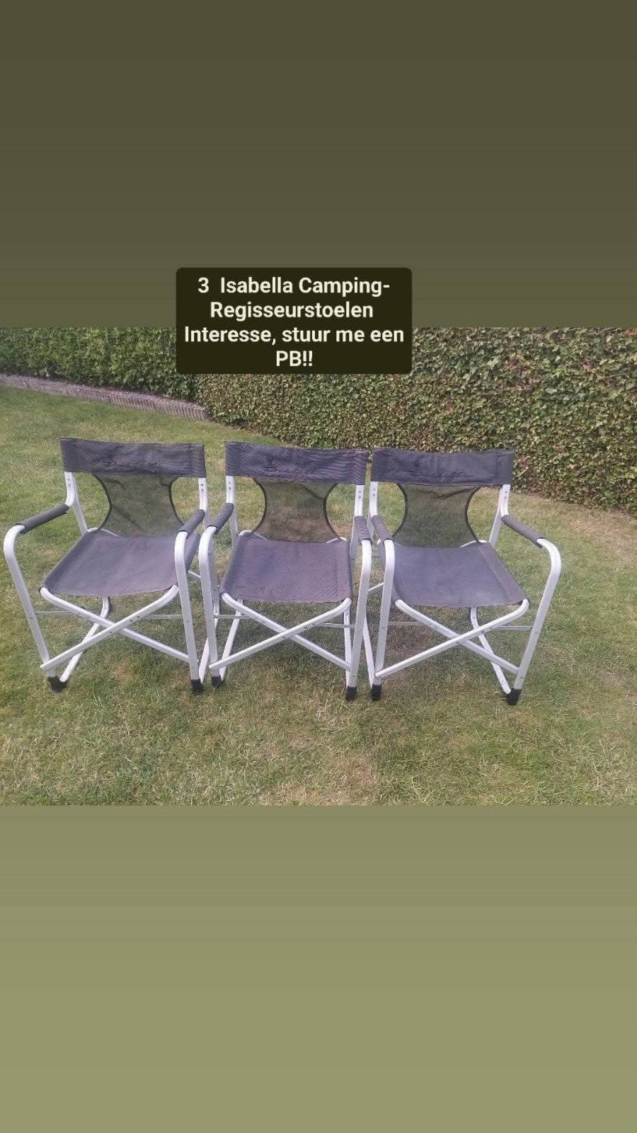 3 Isabella Camping Regisseursstoelen, Ophalen of Verzenden, Gebruikt, Campingstoel