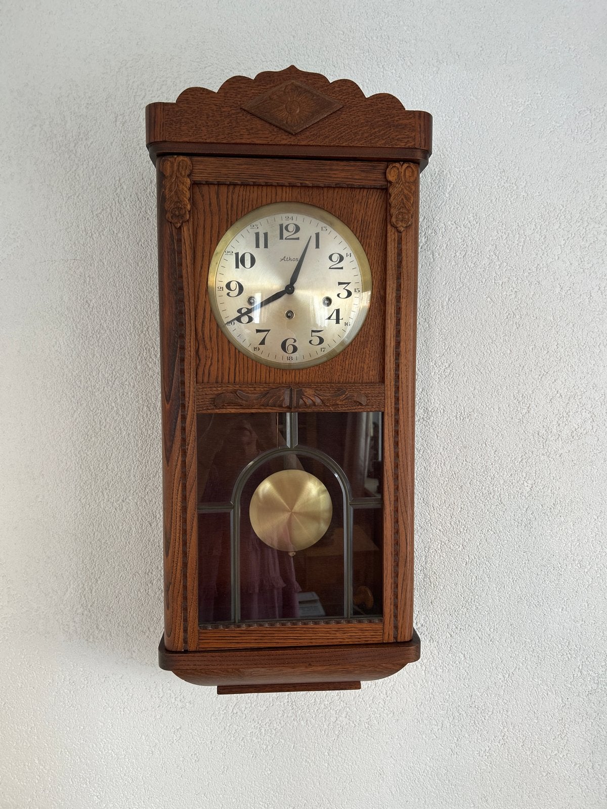 Vintage Athos wandklok met slinger, Ophalen of Verzenden