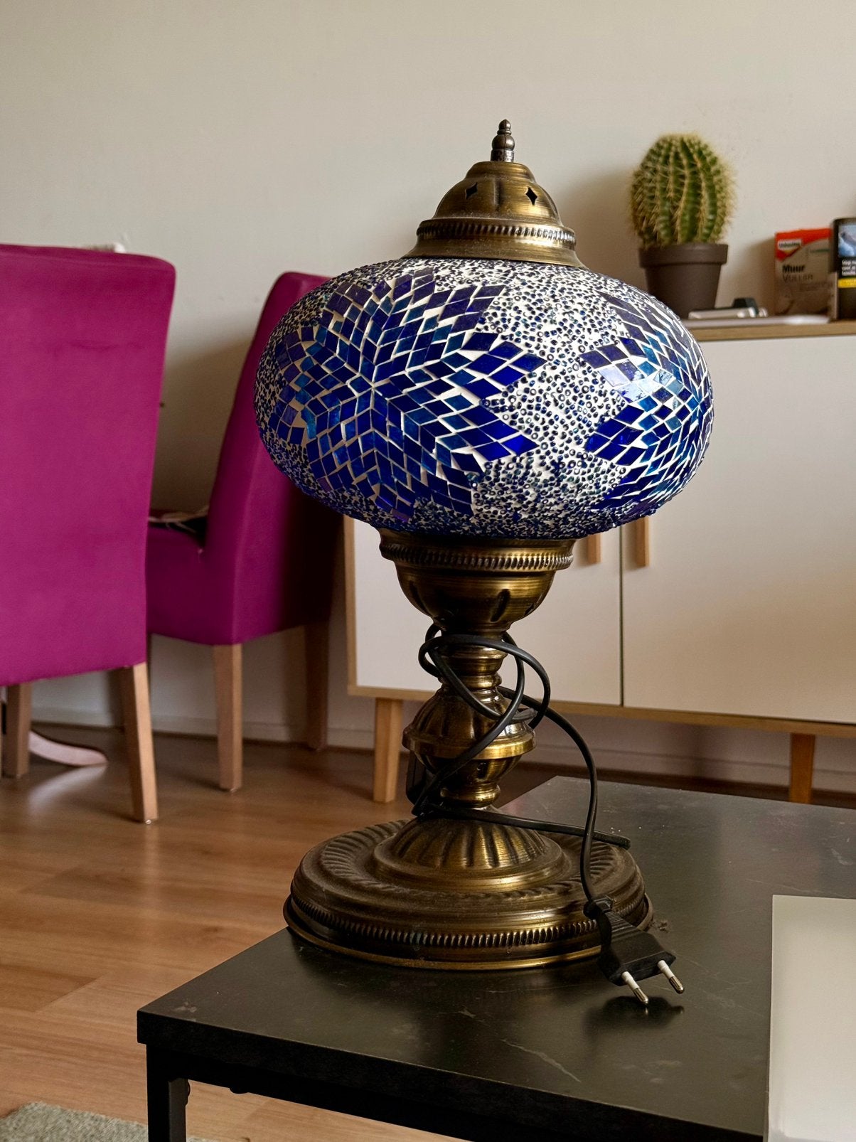 Turkse Mozaïek Tafellamp / Oosterse Nachtlamp (Blauw), Vintage, Nachtlamp, Zo goed als nieuw, Ophalen