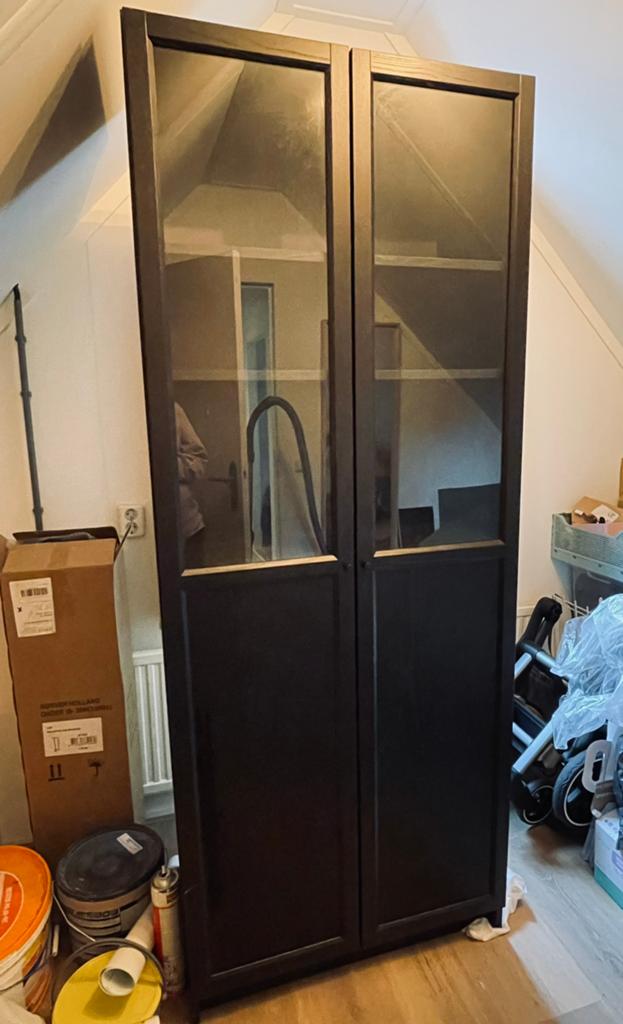 BILLY/OXBERG IKEA boekenkast zwart met glazen deuren, Huis en Inrichting, Kasten | Boekenkasten, Ophalen, 200 cm of meer, 50 tot 100 cm