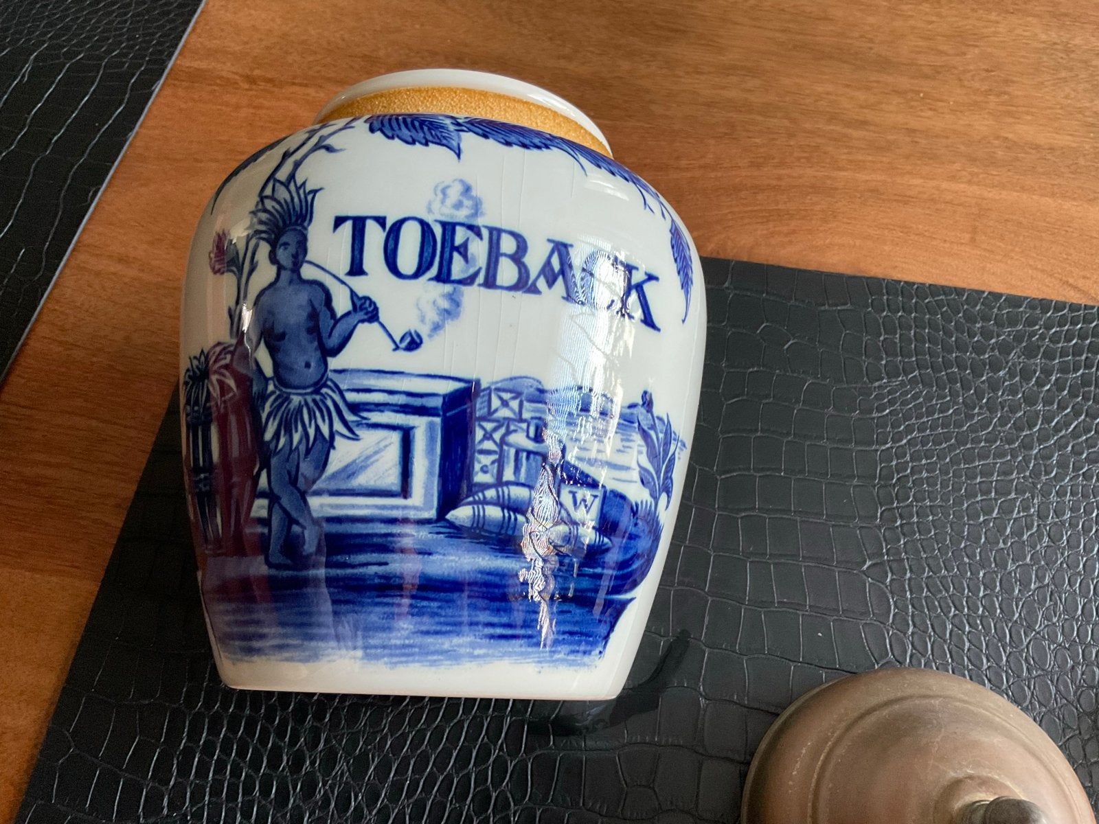 Antieke Delftsblauwe Tabakspot met Deksel - 25 cm, Ophalen of Verzenden