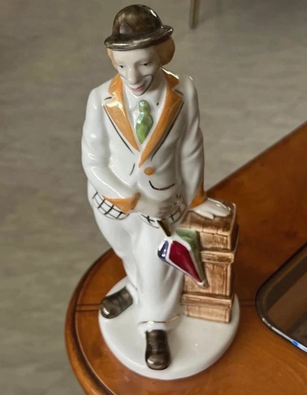 Vintage Porseleinen Clown Beeldje met Paraplu, Ophalen of Verzenden, Gebruikt