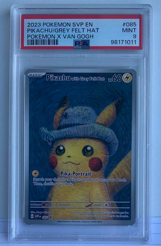 Pikachu Van Gogh with grey felt hat PSA 9/10, Ophalen, Nieuw, Losse kaart, Foil