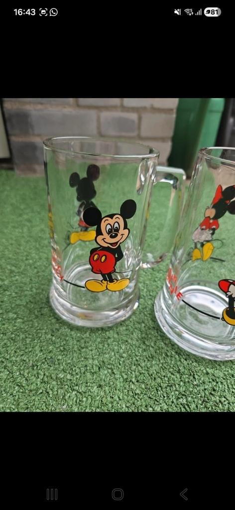 Mickey & Minnie Disney 2x glas/pul, Verzenden, Zo goed als nieuw, Bierglas