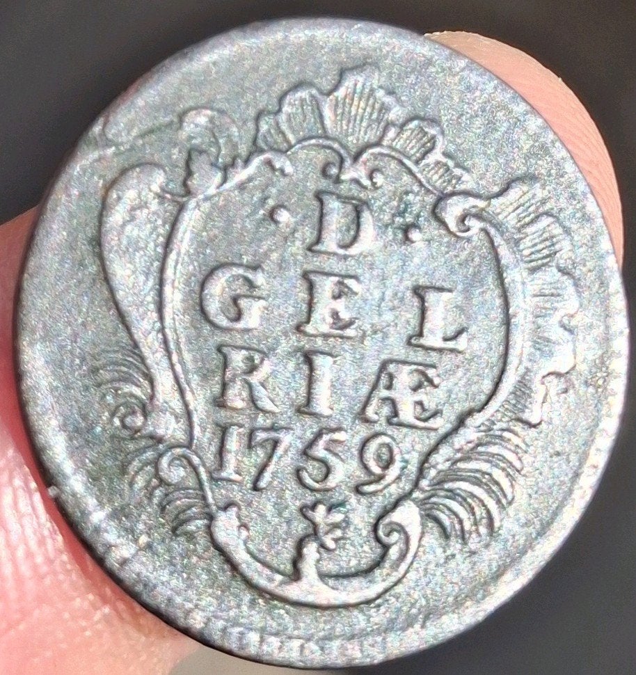 bodemvondst - duit - 1759 - Gelderland - top munt ! - RRR !, Ophalen of Verzenden, Vóór koninkrijk, Overige waardes, Losse munt