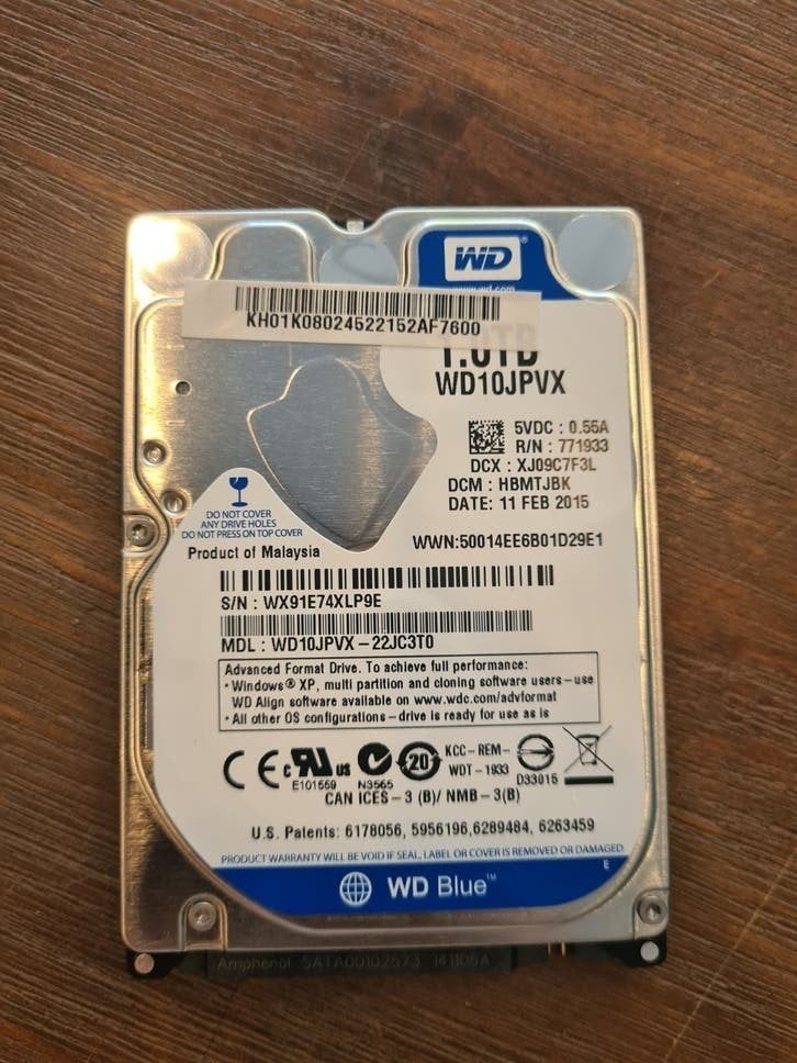 WD Blue 1TB HDD 2.5 inch SATA Harde Schijf, Intern, Ophalen of Verzenden, Zo goed als nieuw, 1TB