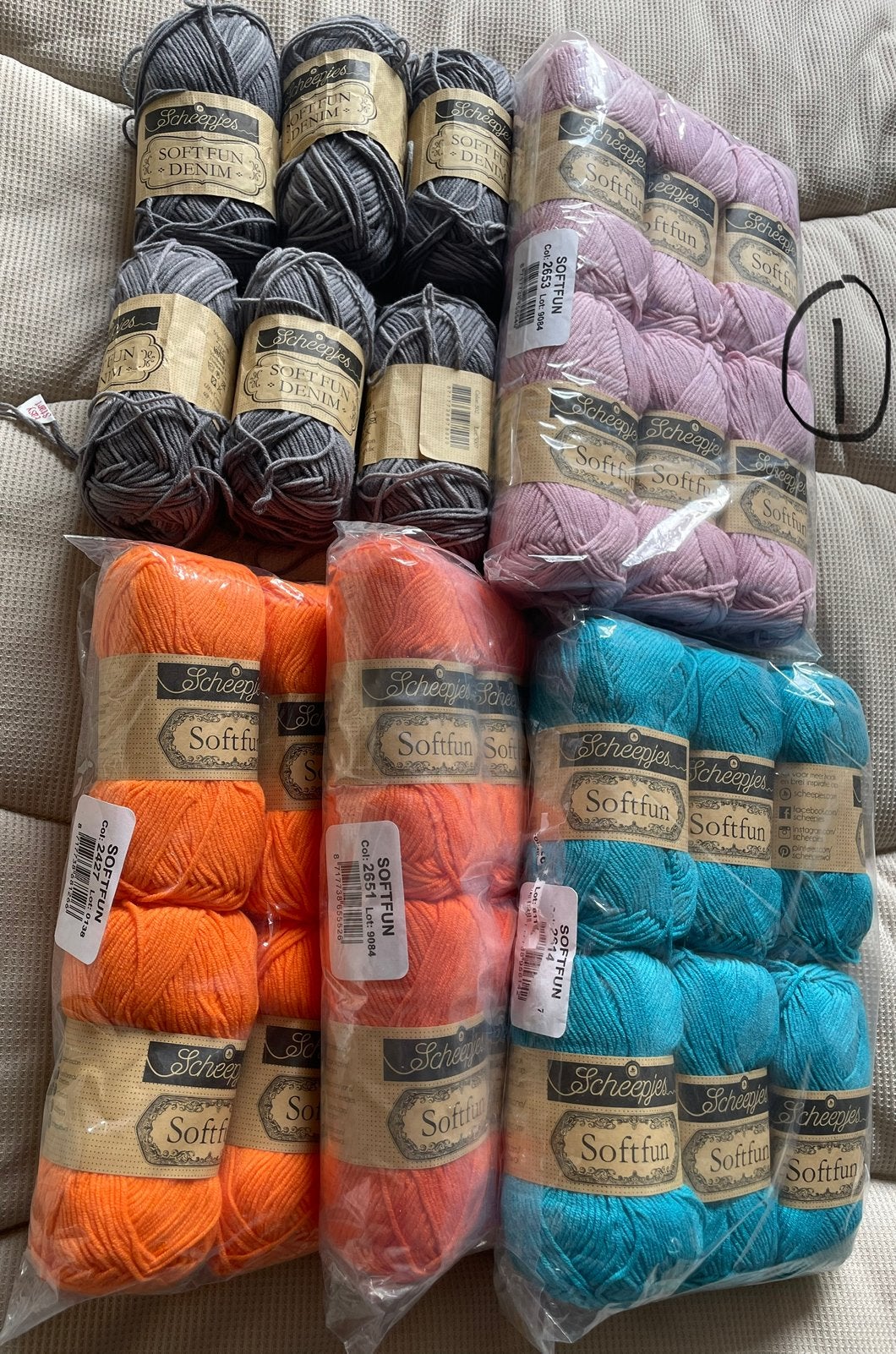 Scheepjes Softfun en Softfun Denim 26x, Ophalen of Verzenden, Nieuw, Breien of Haken, Wol of Garen