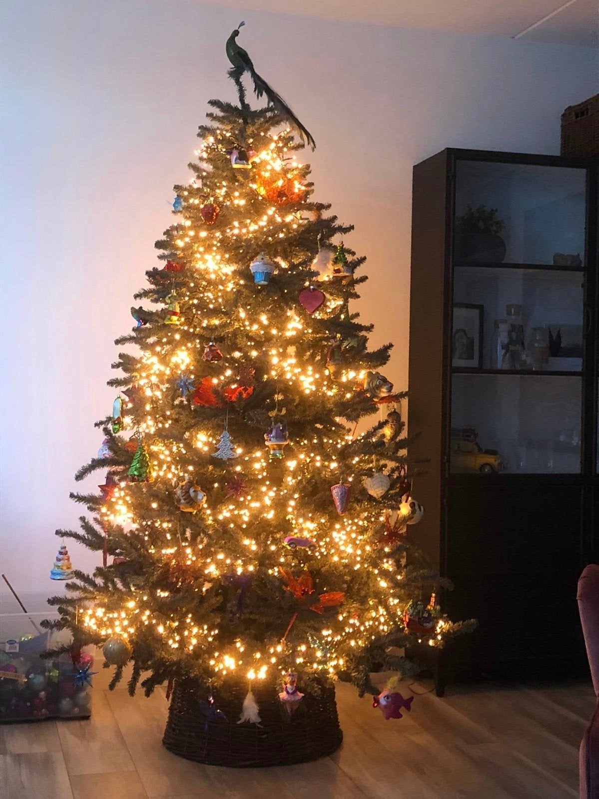 Kerstboom 1.85m en 160 ornamenten, Ophalen, Gebruikt
