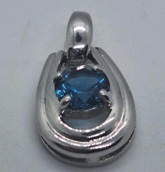 Zilveren 925 Hanger met Aquamarijn Steen - 2.4 cm, Gebruikt, Overige voorstellingen, Blauw, Ophalen of Verzenden