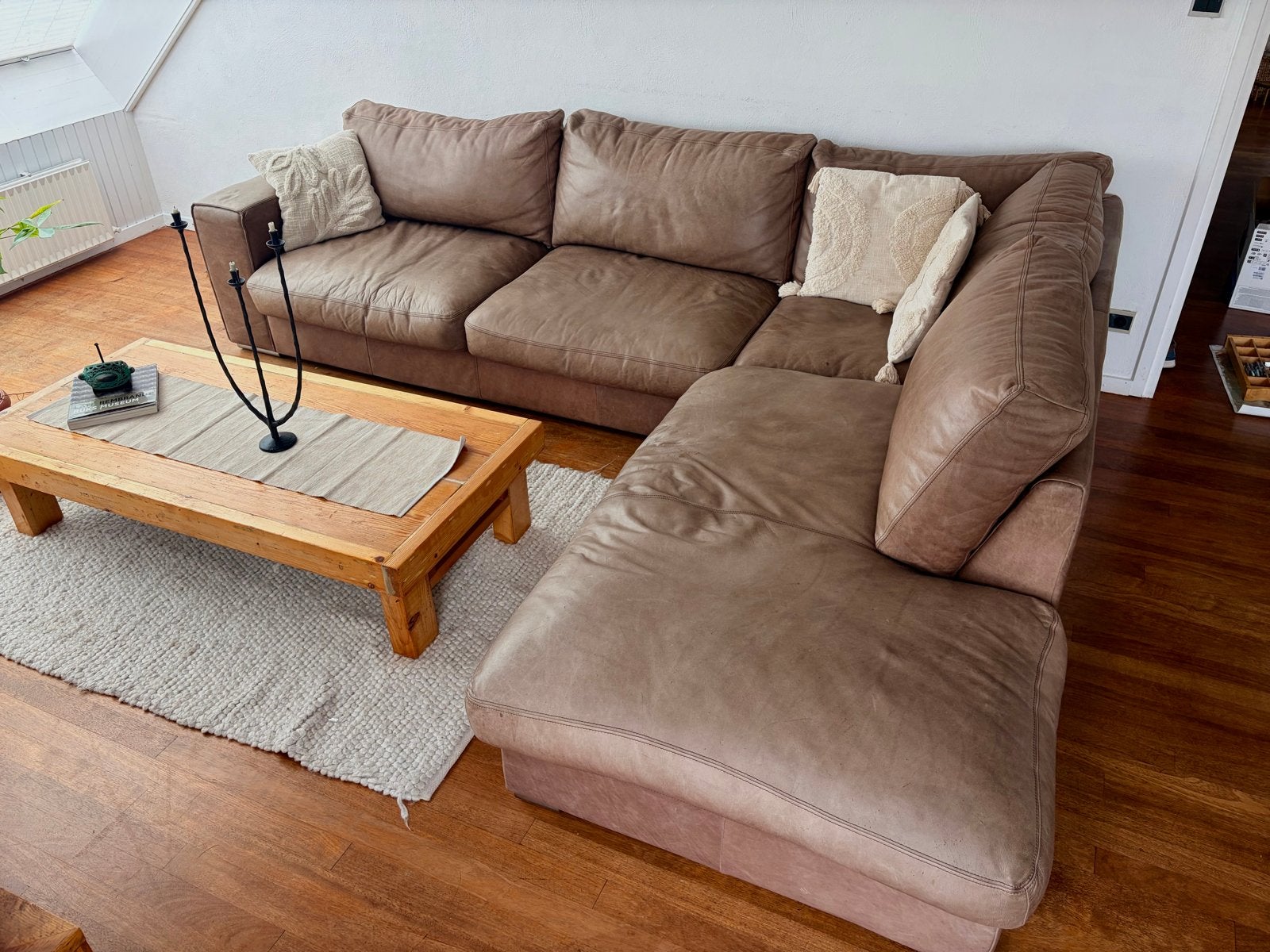 Comfortabele Leren Hoekbank - Ideaal voor mensen met katten!, Ophalen, Gebruikt, Hoekbank, 300 cm of meer