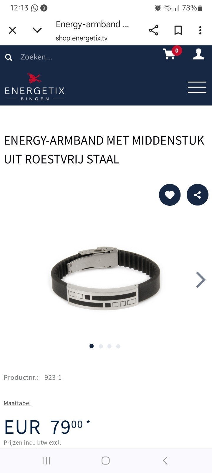 Energetix armband heren, Sieraden, Tassen en Uiterlijk, Armbanden, Ophalen of Verzenden, Nieuw, Zwart, Overige materialen
