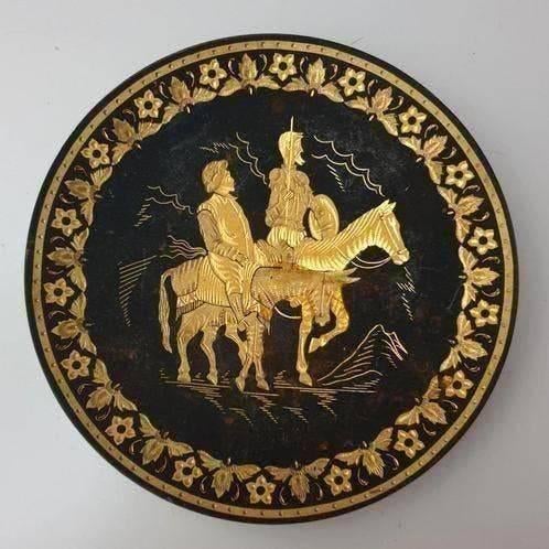 Vintage ca. 1980's goudkleurig bronzen Damascene bord Toledo, Metaal, Gebruikt, Vintage, Decoratieobject