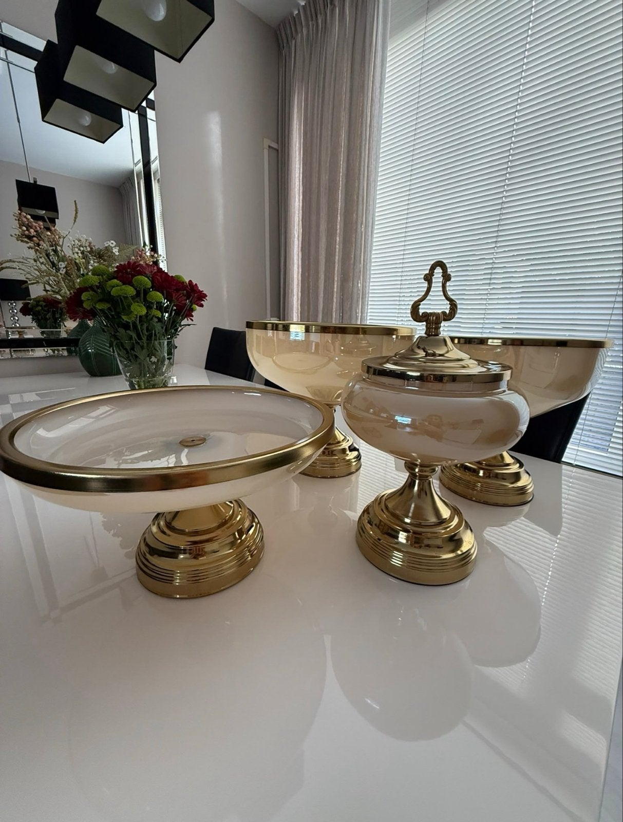 Luxe decoratieve schalen set - Goud en crème, Huis en Inrichting, Op voet, Schaal, Rond, Nieuw