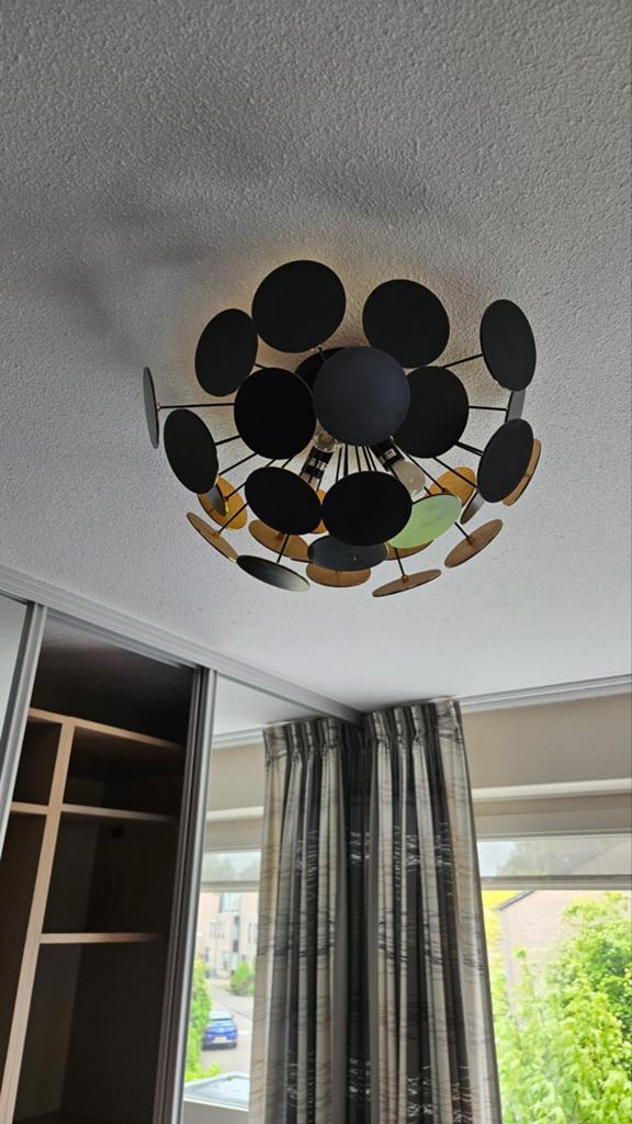 plafond wand lamp Bolletjes Lamp Zwart/Goud - 40 cm, Ophalen of Verzenden, Zo goed als nieuw, Modern, Design, Industrieel