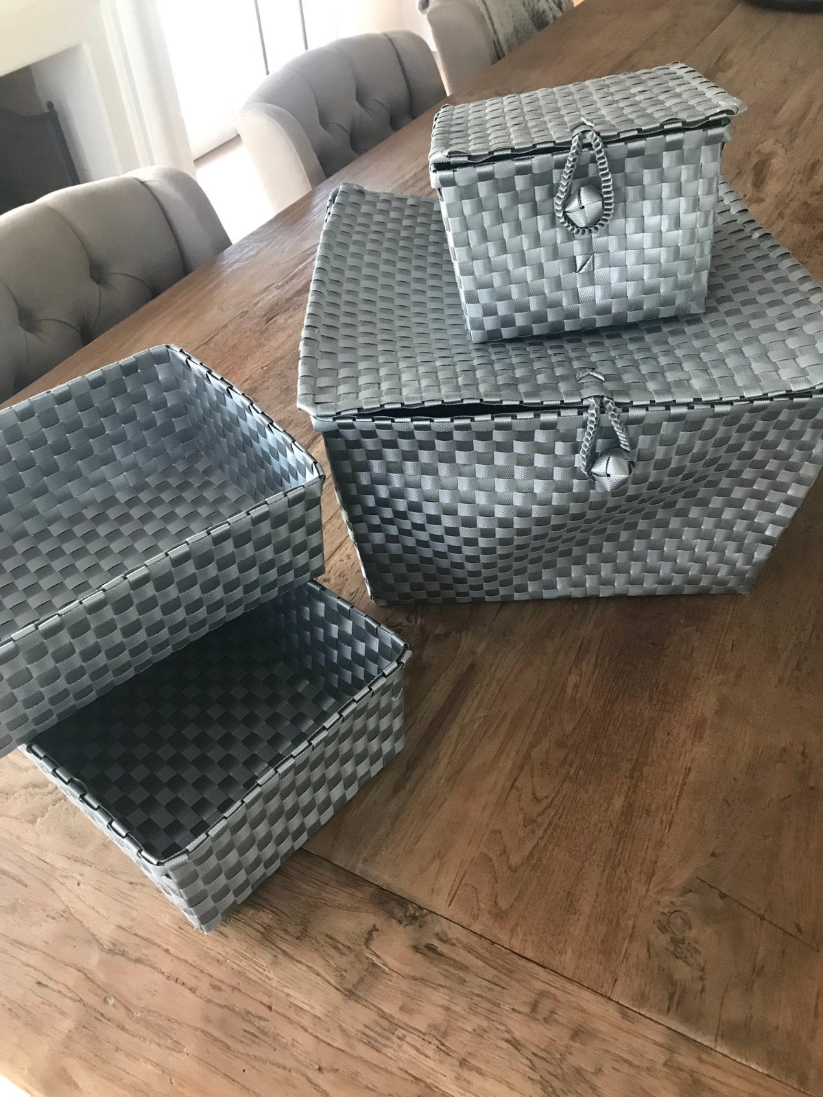 Set gevlochten manden, Ophalen of Verzenden, Gebruikt, Rond, Riet