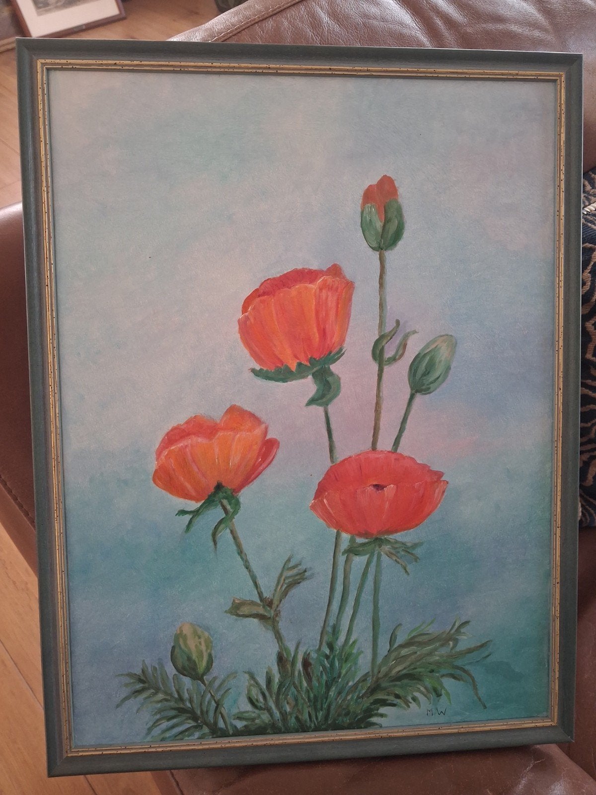 Schilderij met klaprozen - Olieverf op doek, Doek, Realistisch, Gesigneerd, Olieverf