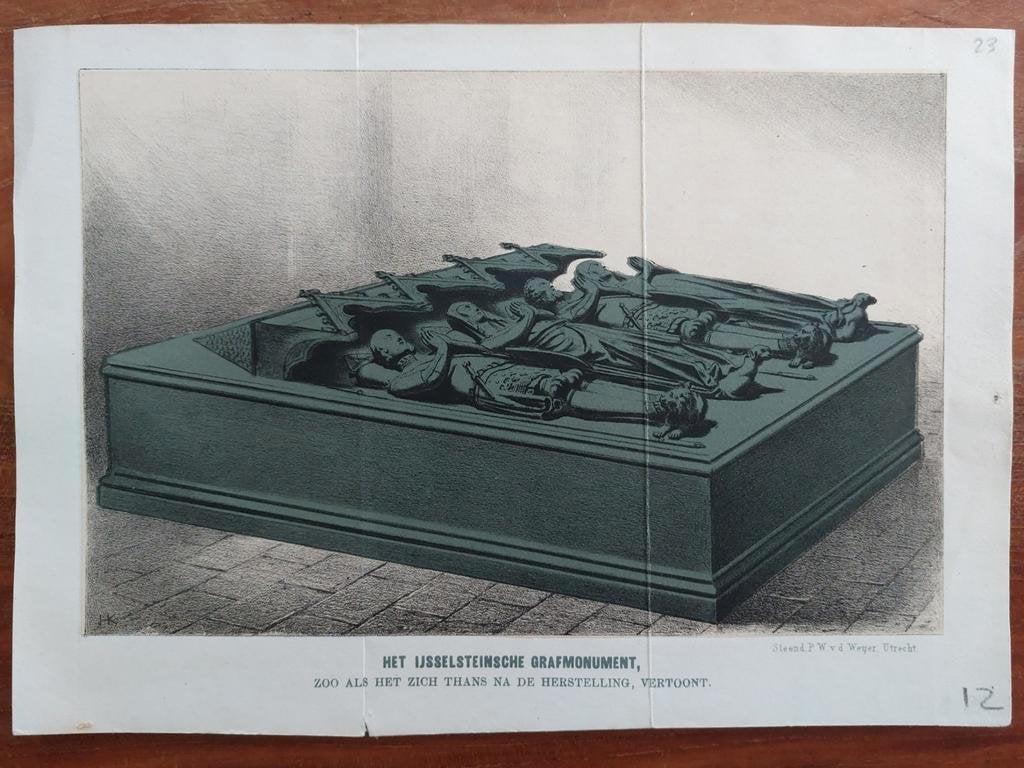 23 / IJsselstein grafmonument Steendruk ca 1870, Antiek en Kunst, Ophalen of Verzenden